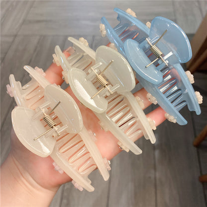 Women's Rhinestone Large Grip Small Floral Claw