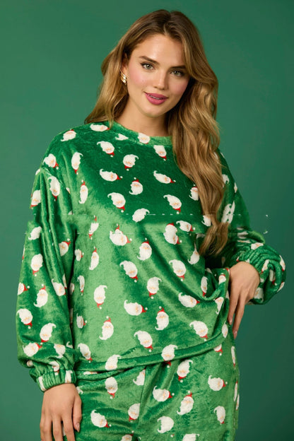 Christmas Santa Claus Casual Flannel Pajama Sets For Women 2 Piecee