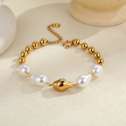 Fashion Heart Shape With Diamond Baroque Pearl Bracelet