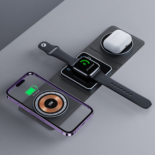 3 in 1 マグネット式折りたたみ式ワイヤレス充電ステーション iPhone 用 透明 急速充電 iWatch と Airpods