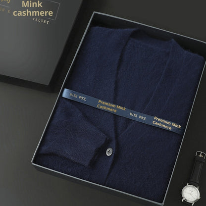 Mink Wool Men V-neck Thickened Sweater Loose Cardigan