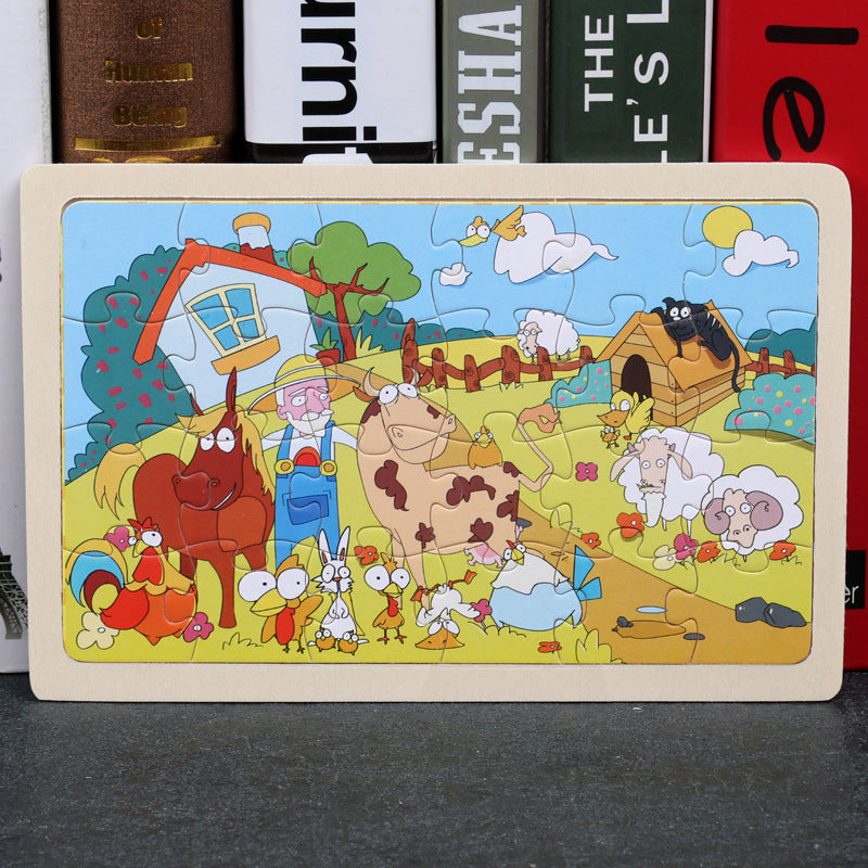 80PCS wooden educational development baby kids training toys children animal puzzle