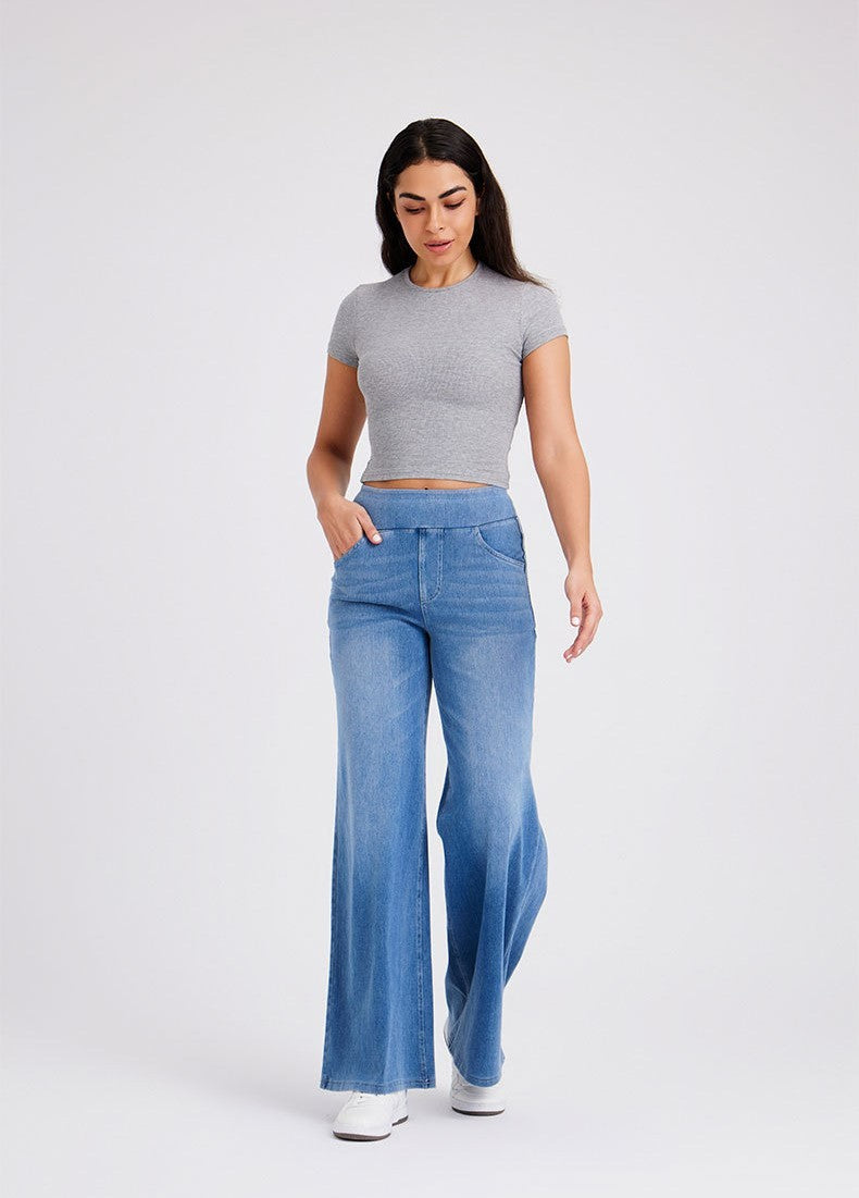 New Plus Size Women's High Waist Flared Jeans Straight Loose Fit
