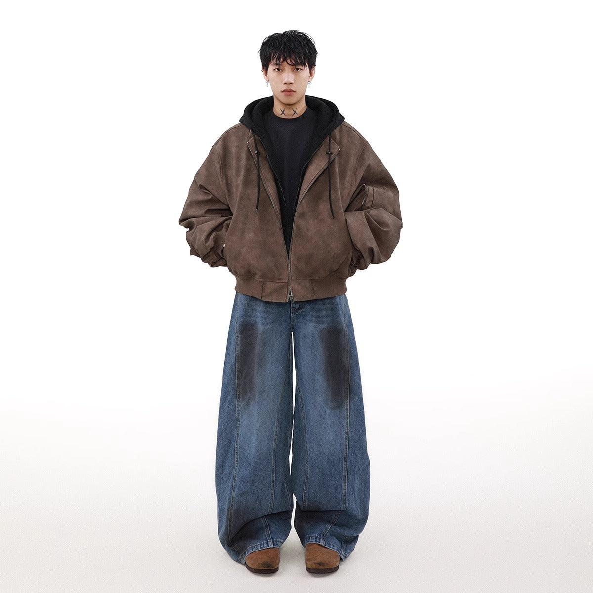 Loose Casual Hooded Coat Idle Style False Two piece Jacket