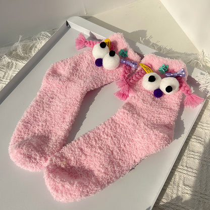 Cute Big Eyes Bunching thick Mid-calf Length Socks