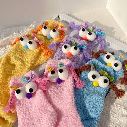 Cute Big Eyes Bunching thick Mid-calf Length Socks
