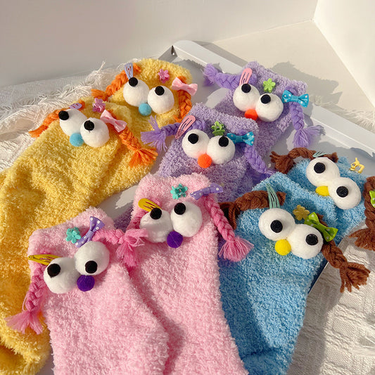 Cute Big Eyes Bunching thick Mid-calf Length Socks