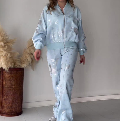 Pure Color Sequins Design Sense Track suit