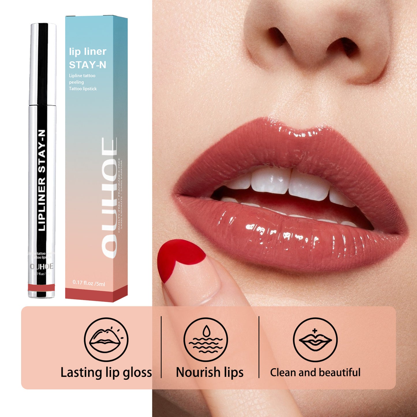 Lip Liner Pen Dark Brown Waterproof Long Lasting Plump Soft Lip Gloss