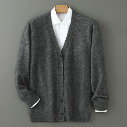 Mink Wool Men V-neck Thickened Sweater Loose Cardigan