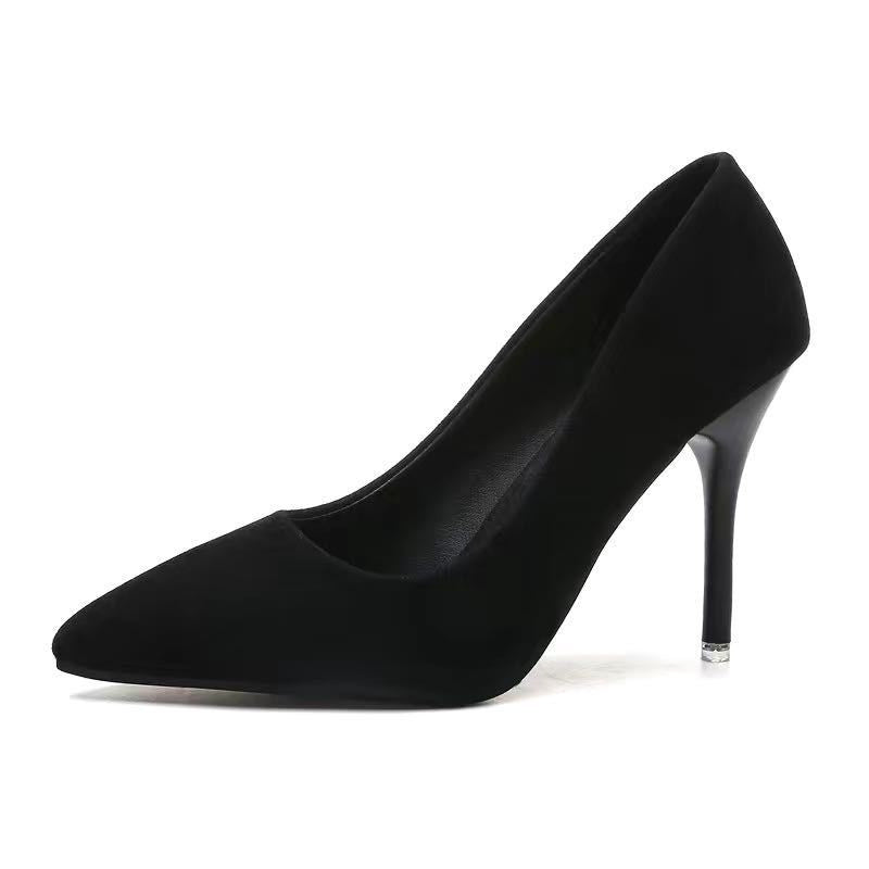 Black Suede High Heels Women's Stiletto Ceremonial Shoes Lining material imitation leather