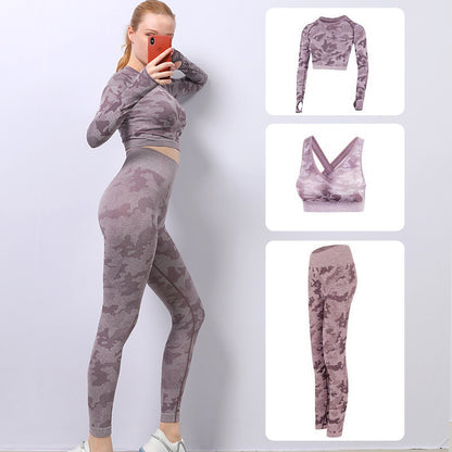 CAMOUFLAGE THREE PIECE YOGA SUIT