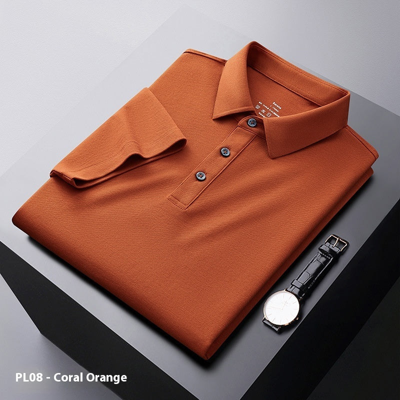 Men's Solid Color Polo Collar Business Casual Short-sleeved T-shirt