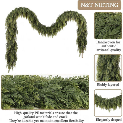 Christmas Pine Needle Garland Soft Rubber Feel Norfolk Pine Cypress Rattan