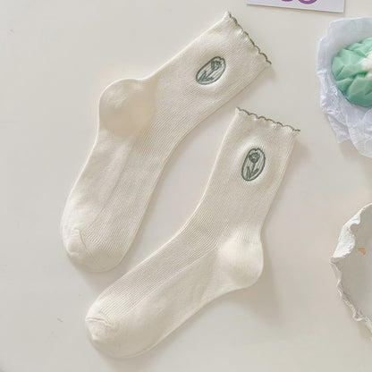 Fashion Cotton Cream Color Women's Socks