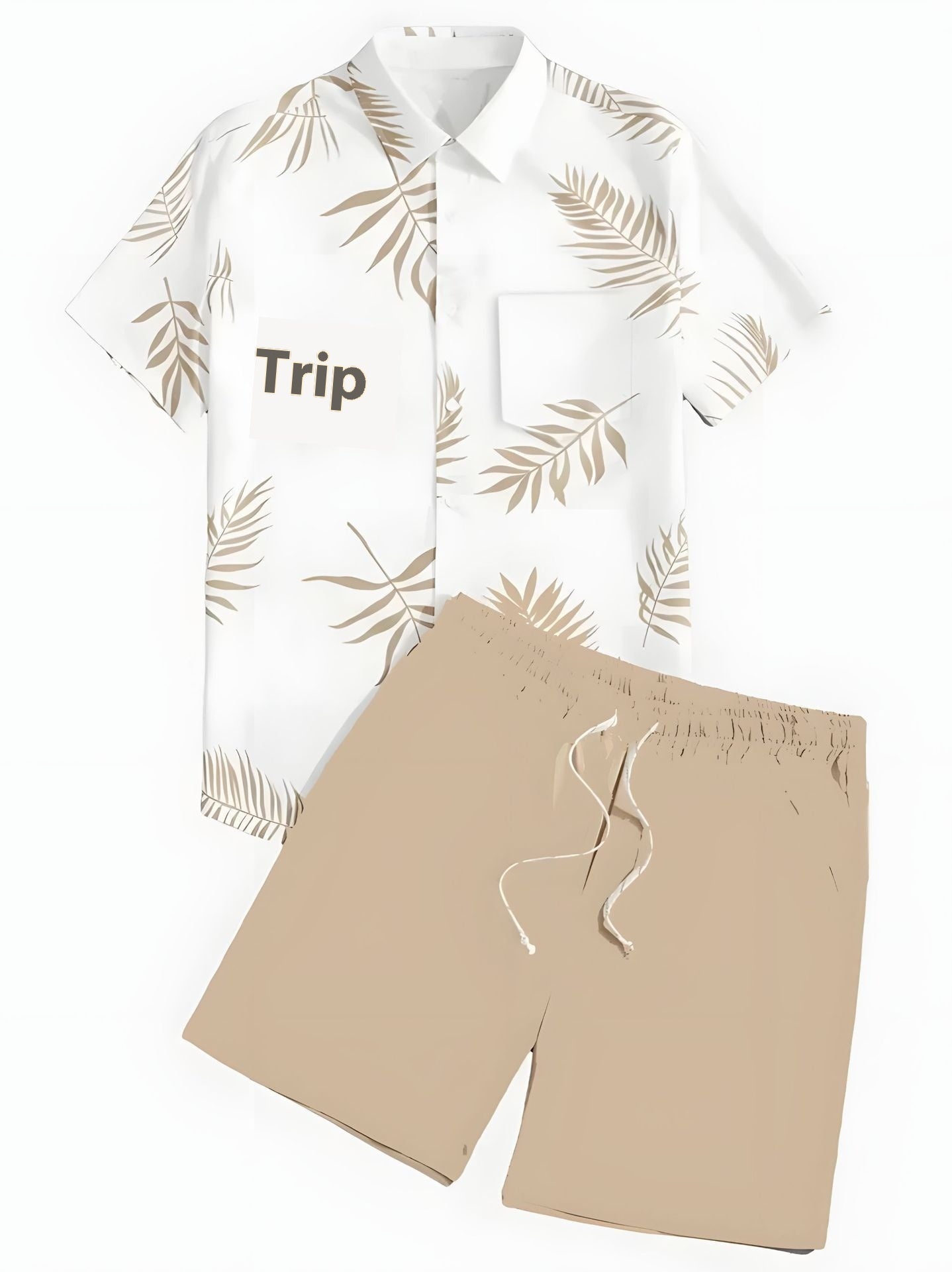 Black And White Striped Hawaiian Men's Shirt & Short Set