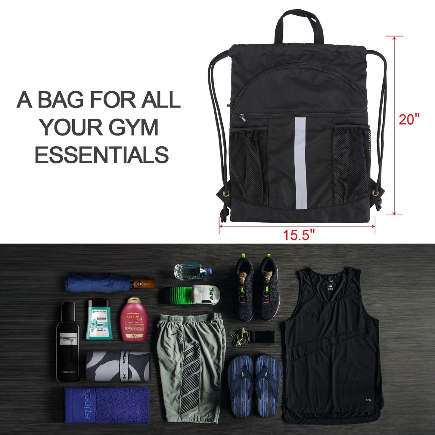 Basketball Football Drawstring Backpack Belt Shoe Compartment