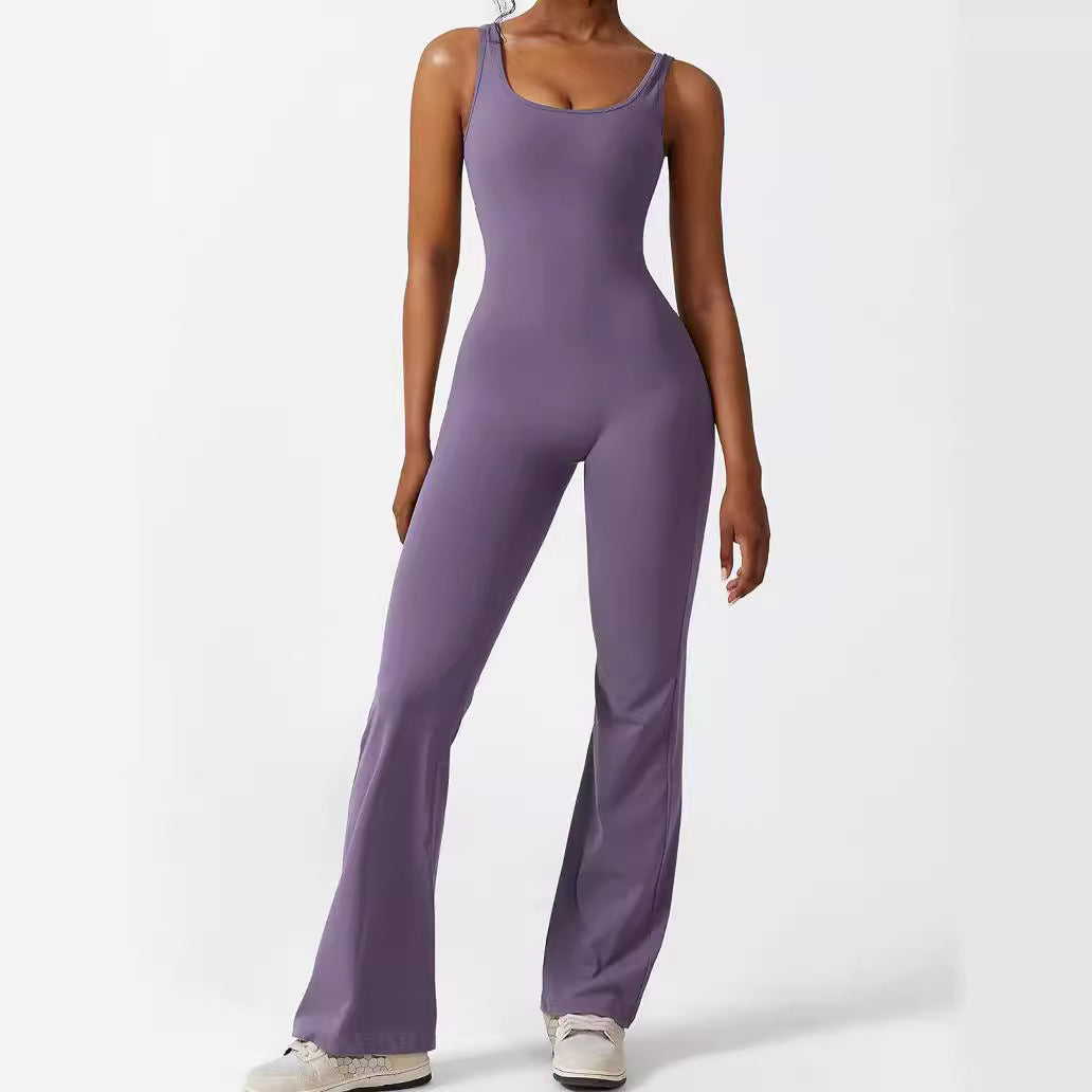 Women Sleeveless Flare Jumpsuits Fitness Yoga Long Pants