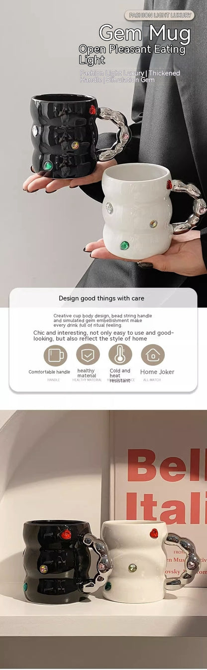 Creative Gem Enamelled Thickened Handle Ceramic Cup