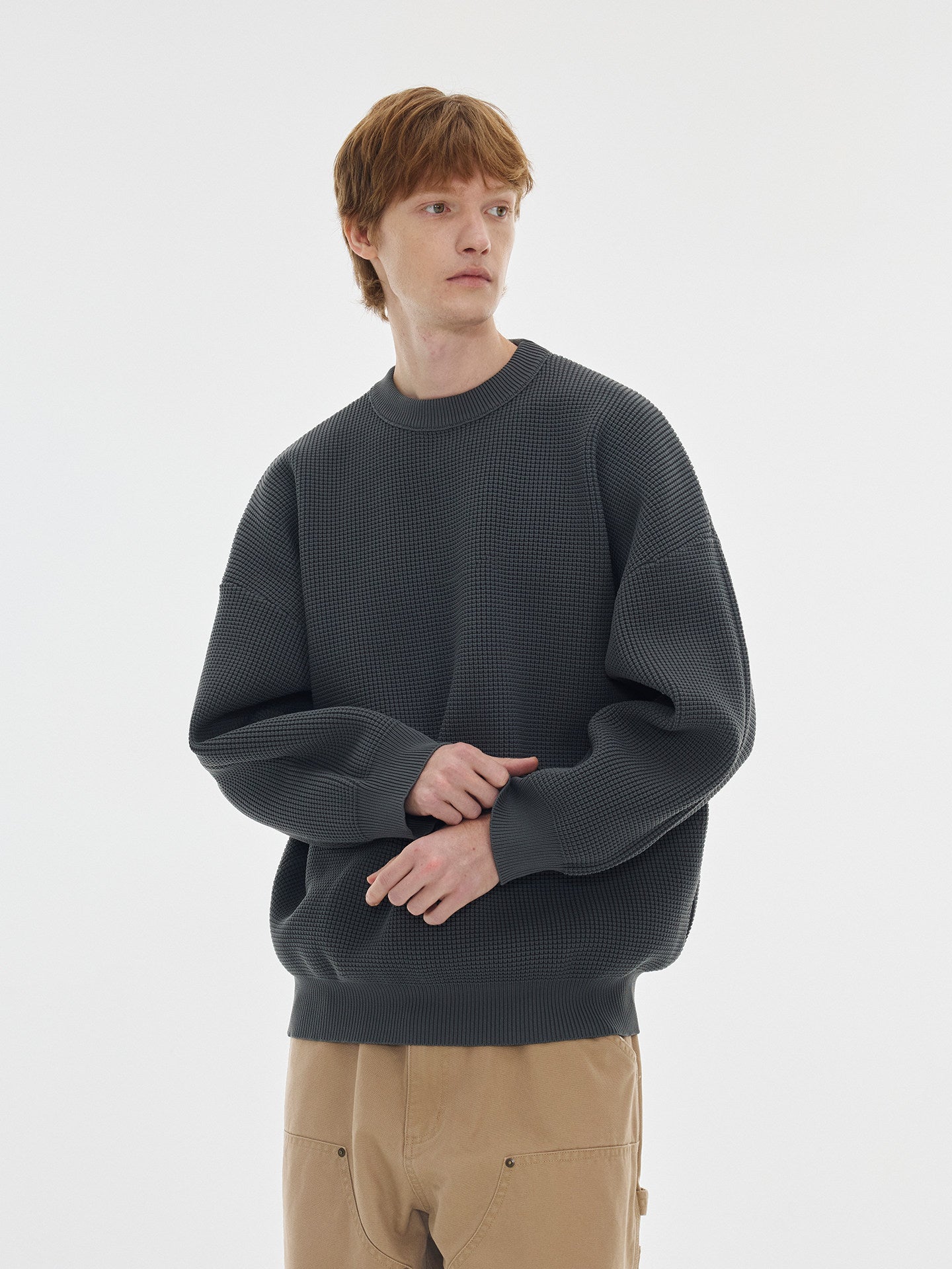 HARBOR WAFFLE CREW NECK PULLOVER SWEATER