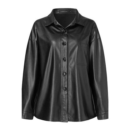 Women's Leather Jacket Lapel Coat