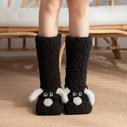 Cute Cartoon Dog Floor Winter Warm Non-slip Plush Socks For Women