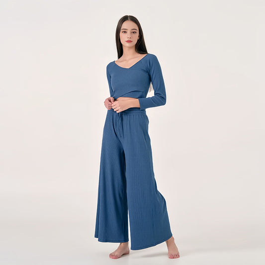 CROSS V NECK TOP & BAGGY SWEAT YOGA SUIT