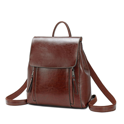 Genuine Fashion Oil Wax Cowhide Ladies Backpack
