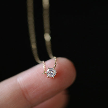 Silver Plated 14K Gold Versatile Single Diamond Clavicle Necklace