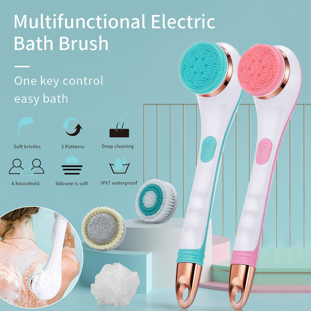Electric Bath Brush Silicone Back Scrubber USB Rechargeable 2 Speeds Rotating Shower Brush