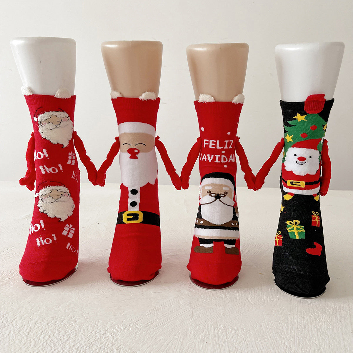 Christmas Magnetic Santa Claus Snowman Hand-holding Socks For Couple