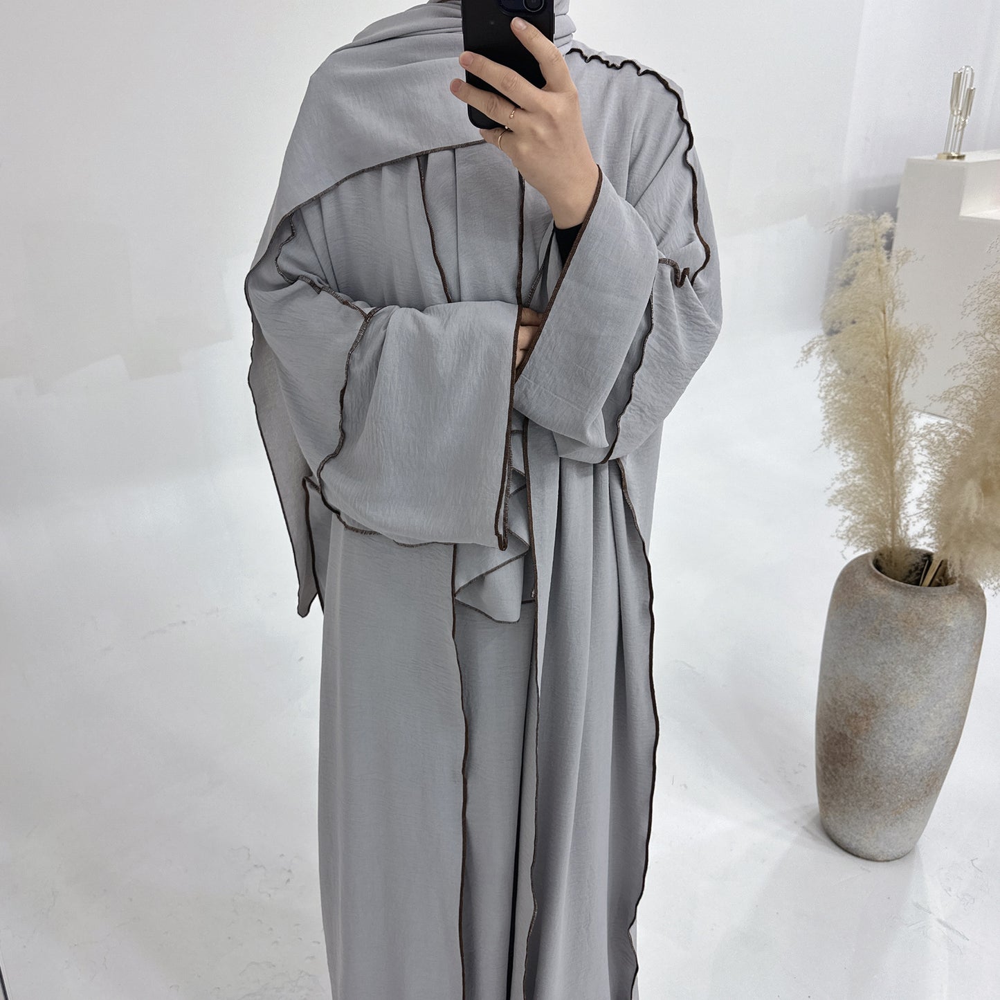 Solid Color Hook Cardigan abaya