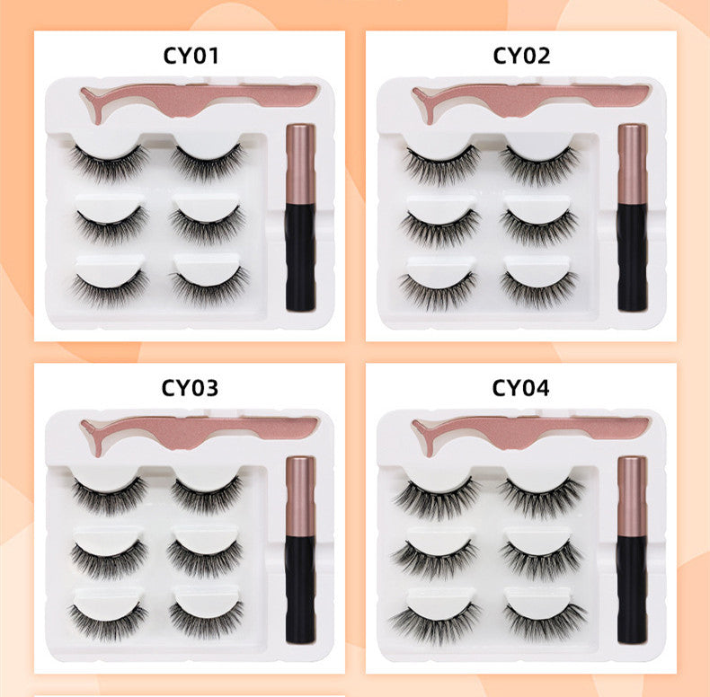 Three Pairs Of 3d Magnetic False Eyelashes In Thread Liquid Sleeve Box