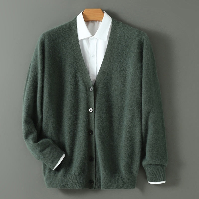 Mink Wool Men V-neck Thickened Sweater Loose Cardigan
