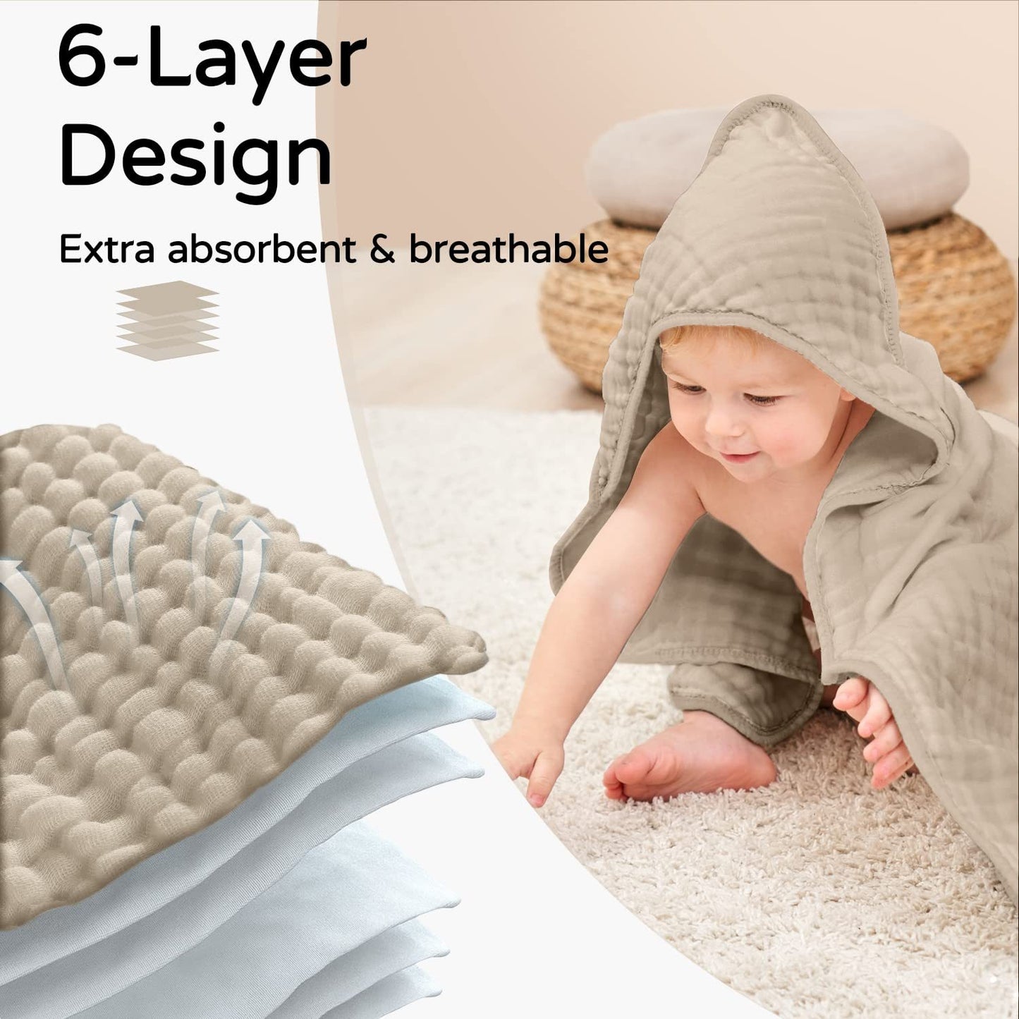 Hooded Baby Towels For Newborn Muslin Cotton