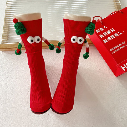 Cute Cartoon Christmas Socks Solid Cotton Middle-tube Socks