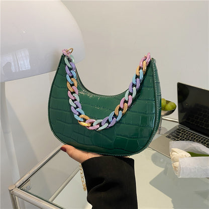 Stone Pattern Fashion Color Chain Handheld Crossbody Bag