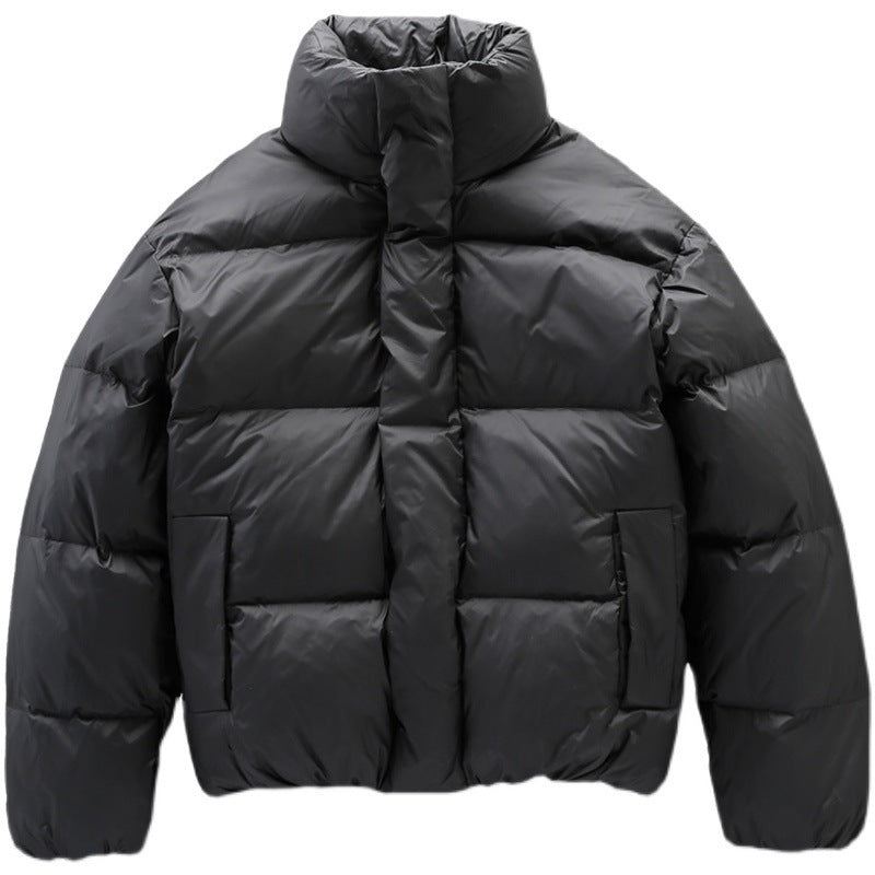 Black Stand-up Collar Down Puffer Jacket For Men