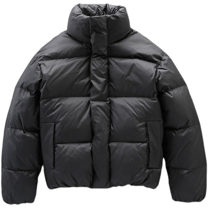Black Stand-up Collar Down Puffer Jacket For Men