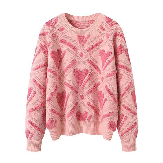 BLUSH HEART CREW NECK SWEATER