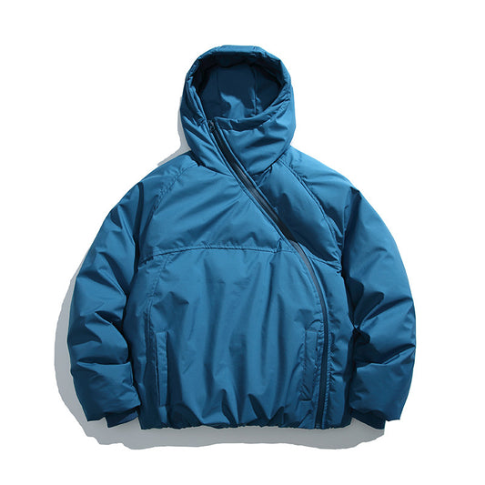 TILTED ZIPPER HOODIED PUFFER