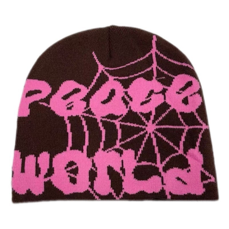 Hip Hop Warm Spider Web Letters Knitted Beanie Hat