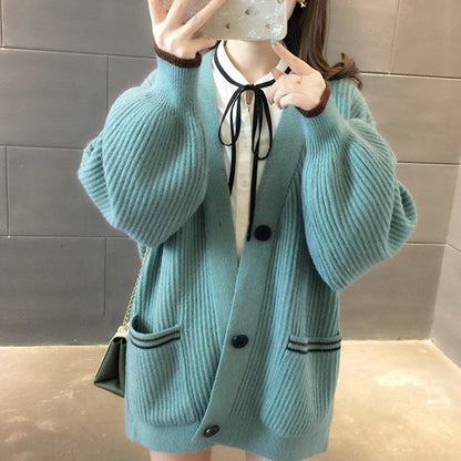 Laid-back Style Gentle Korean Style Knitted Coat Sweater