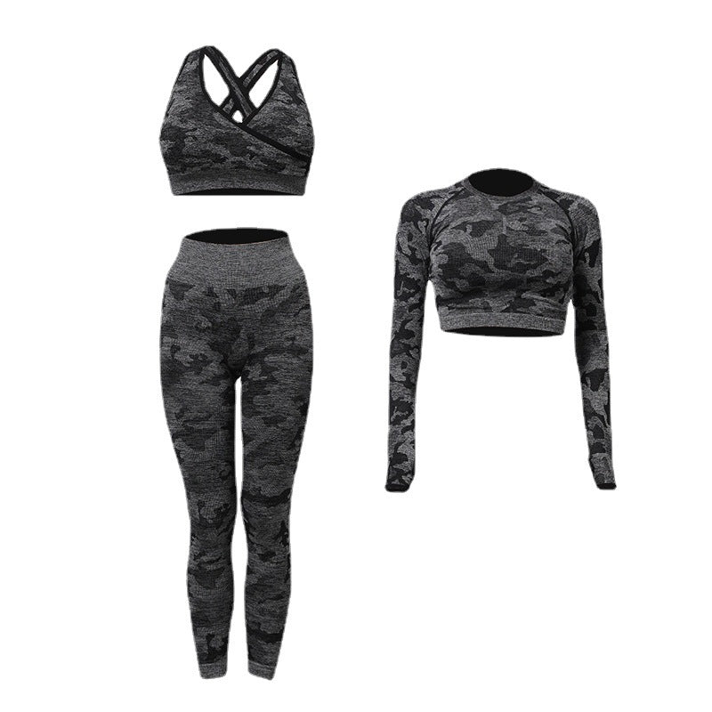 CAMOUFLAGE THREE PIECE YOGA SUIT