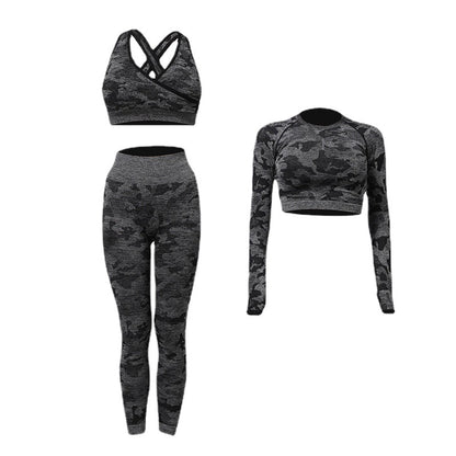 CAMOUFLAGE THREE PIECE YOGA SUIT