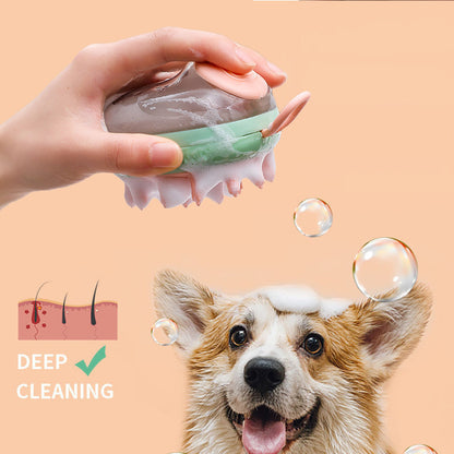 2 In 1 Pet Cleaning Bathing Massage Shampoo Soap Dispensing Grooming Brush