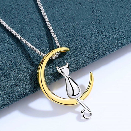 Modische Halskette mit Katzen- und Mond-Motiv