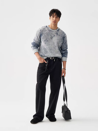 WASHED FLUFFY REVERSE PRINT SWEATER